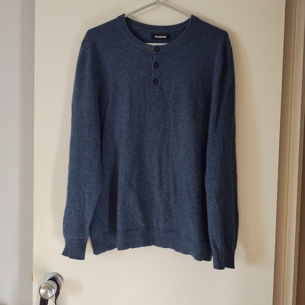 NAADAM 100% Cashmere Blue Henley Sweater L